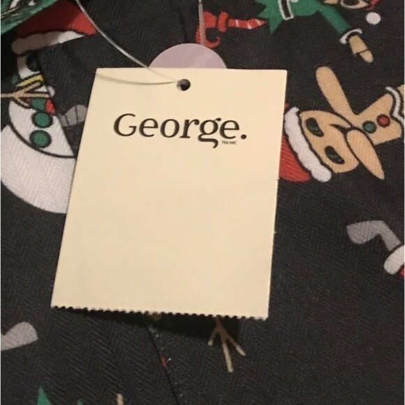 George Mens M Christmas Novelty Button Up Long Sleeve Shirt Santa  Snowman Print - Picture 12 of 15